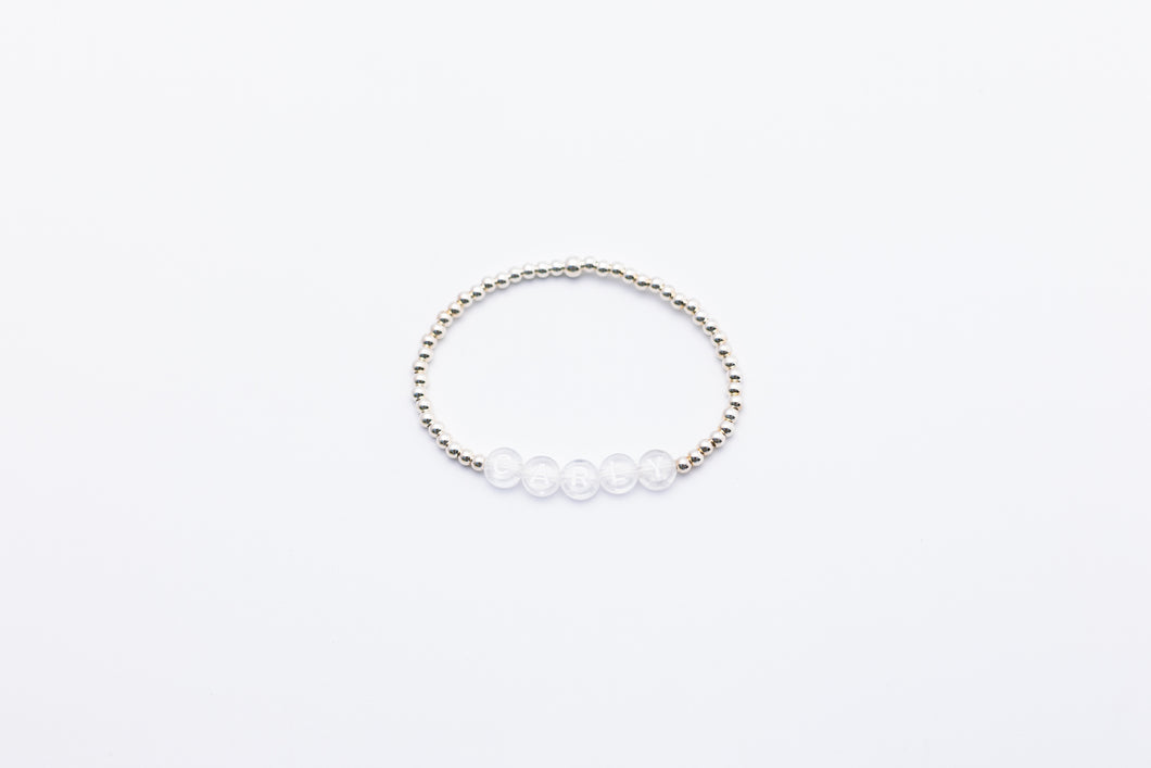 STERLING SILVER NAME BRACELET-CLEAR BEAD